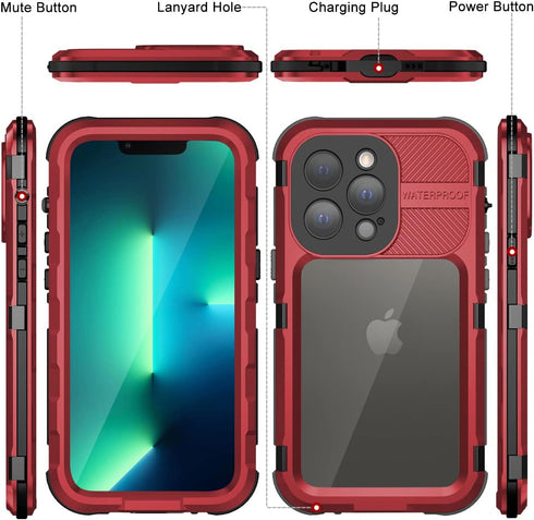 WIFORT Waterproof Case for iPhone 13 Pro, Metal Rugged Full Body Shockproof Aluminum Cover with Built-in Screen