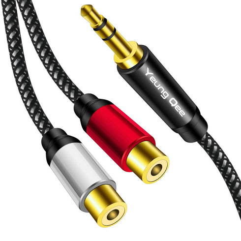 Yeung Qee 3.5mm to 2RCA Female Cable, 3ft Male to 2 RCA Female Jack Stereo Audio Y Adapter for iPod, Tablets, Speaker