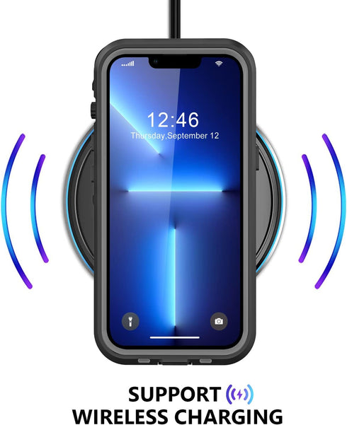 Waterproof Case for iPhone 13 Pro with Built-in Screen Protector, Shockproof Dustproof Full Body IP68 (Black/Clear)