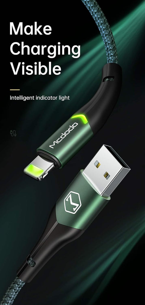 mcdodo 6FT Anti Bending Cable, Nylon Braided USB Data Sync Charge Cord with 2 LED Switch, Compatible with New Phones