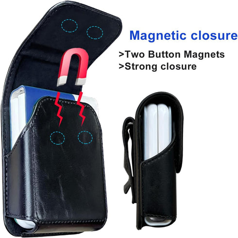 Leather Phone Pouch for Samsung Galaxy Z Flip 5/4/3, Belt Holster Case with Clip for Motorola Razr + 2023, Black