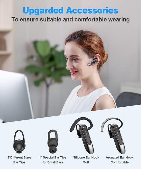 Link Dream Bluetooth Earpiece, Wireless CVC8.0 Headset for Cell Phone, Dual Mic Noise Canceling Handsfree Phone