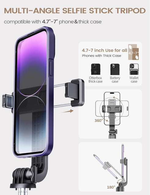 Portable 5 in 1 Selfie Stick Phone Tripod with Remote, Wireless Tripod for Cell Phone Compatible with iPhone 15/14/13