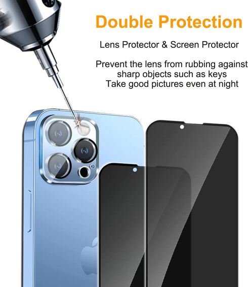 Pehael iPhone 13 Pro Max Privacy Screen Protector (2+2 Pack) - Full Coverage, Anti-Spy, 9H Hardness, Easy Install.