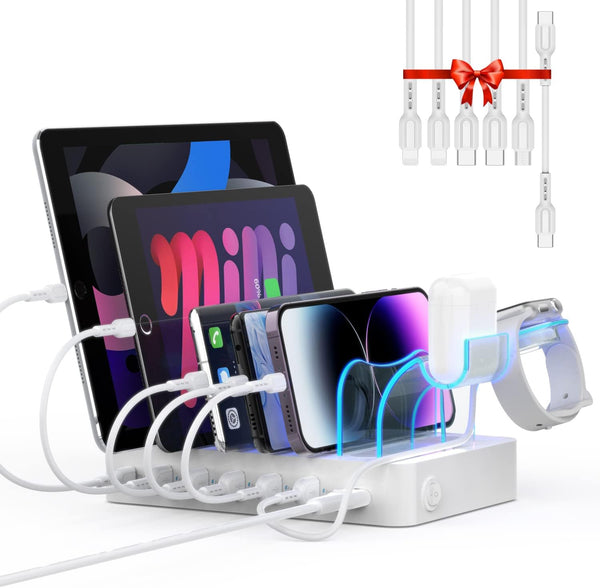 SooPii 60W 6-Port Charging Station for Multiple Devices, PD 20W USB C Fast Charging, 6 Short Cables