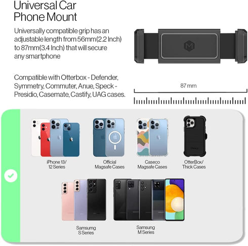 One Touch Grip Air Vent Mount, Universal Car Phone Holder, Quick Grip Design for All Mobile Phones