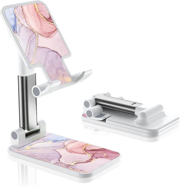 Foldable Phone Stand for Desk, Adjustable Angle Cell Phone Holder, iPad Stand for iPhone, Samsung, Pink Marble