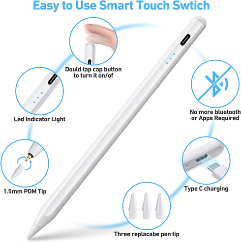 Stylus Pen for iPad - Active Pencil with Quick Charge, Palm Rejection Tilt Sensor - Compatible with 2018-2022 iPad Pro