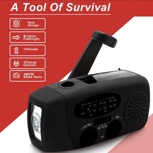 Upgrade Portable Solar Emergency Weather Radio, Hand Crank AM/FM NOAA Survival Radio with LED Flashlight