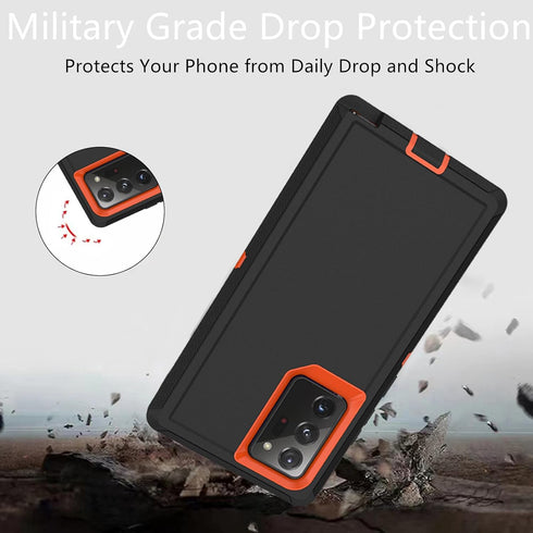 Heavy Duty Case for Samsung Galaxy Note 20 Ultra, Dustproof Shockproof 3 in 1 Rugged Cover 6.9 Inch (Orange/Black)