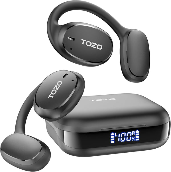 TOZO OpenEgo True Wireless Open Ear Headphone, Black, 5.3 Bluetooth Sport Earbuds with 80H Playback