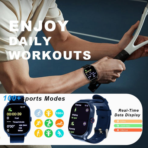 Fitness Tracker Smart Watch with 2.01" Screen, Heart Rate/Sleep Monitor, Waterproof for Android iPhone (Blue)