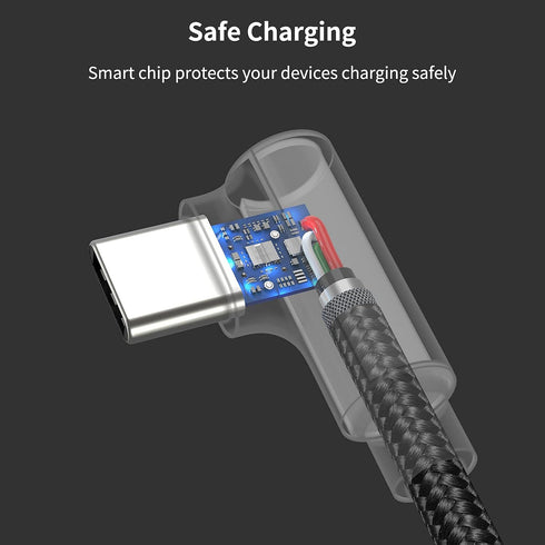 3 Pack 1ft Right Angle USB C Cable - Fast Charging 90 Degree USB A to Type C, Compatible with Samsung Galaxy & Google
