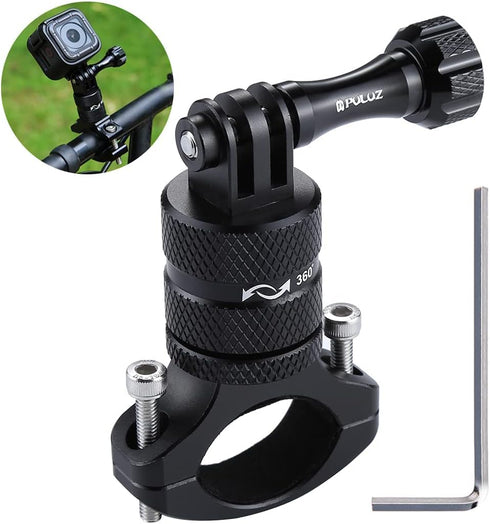 PULUZ Bike Camera Handlebar Mount for GoPro Hero 12/11/10/9/8/7/6, 360 Degree Rotation Aluminum Bicycle Bracket for DJI