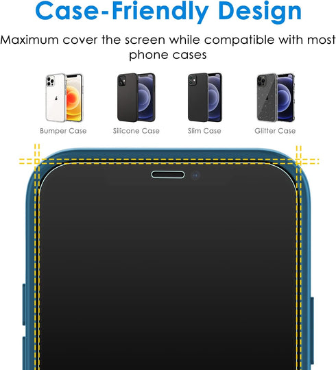 JETech One Touch Install Screen Protector for iPhone 12/12 Pro 6.1-Inch, Full Coverage Tempered Glass Film, 2-Pack