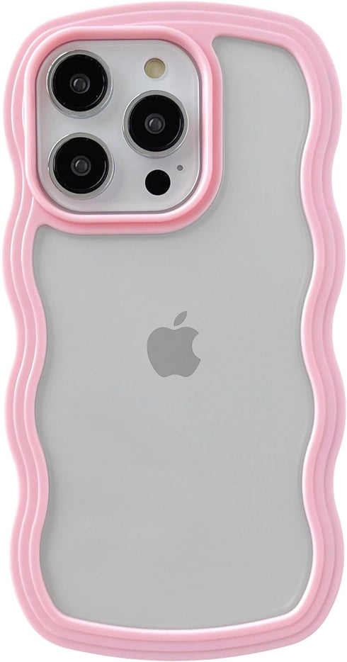Caseative Cute Curly Wave Frame Case for iPhone 15 Pro, Shockproof Soft Cover - Pink