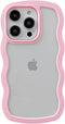 Caseative Cute Curly Wave Frame Case for iPhone 15 Pro, Shockproof Soft Cover - Pink