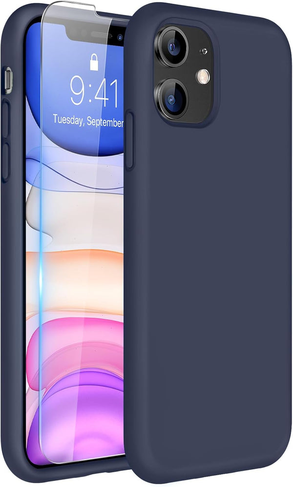 Miracase iPhone 11 Case with Screen Protector, Navy Blue Liquid Silicone Gel, Full Body Shockproof Protection, 6.1 inch.