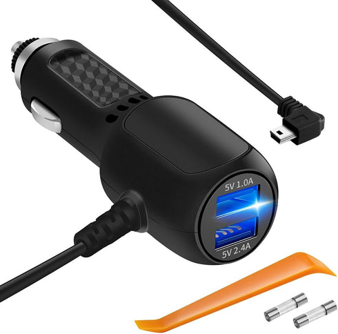 Dash Cam Charger, Plozoe USB Power Cable, Vehicle Charging Adapter for Garmin GPS, 11.5ft Mini USB