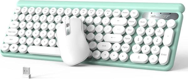 RaceGT Wireless Typewriter Keyboard and Mouse, Cute Retro Keyboard Mouse Combo, 2.4G Cordless USB Set for Windows