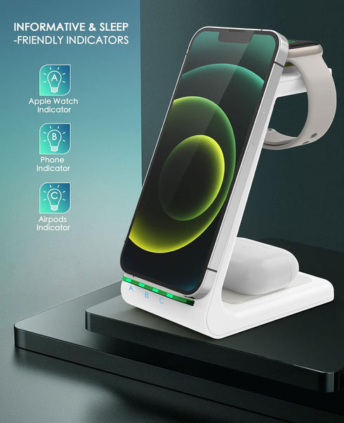 Wireless Charging Station - 3 in 1 Fast Desk Charging Station for iPhone 15/14/13/12/11 Pro Max/X/Xs Max/8/8 Plus,