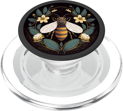 PopSockets Floral Boho Bee Aesthetic Honey Beekeeper Black PopGrip for MagSafe