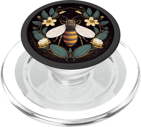 PopSockets Floral Boho Bee Aesthetic Honey Beekeeper Black PopGrip for MagSafe
