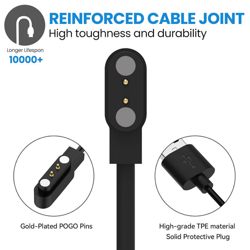 Chofit Charger for Military Smart Watch K22 K27 K28 K55 C20 C16, Smartwatch Charging Cable, Black
