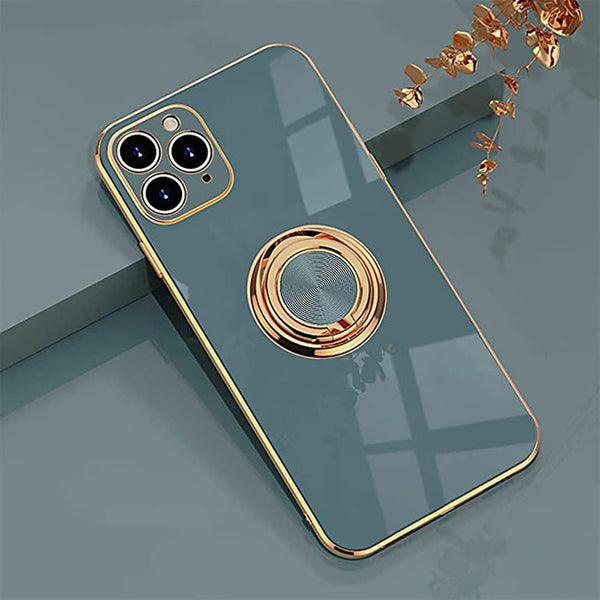 Omorro iPhone 11 Pro Case with Ring - 360 Degree Rotation Kickstand Cover with Shiny Plating Rose Gold Edge for Women