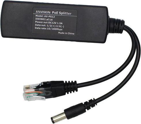 ANVISION 48V to 12V PoE Splitter Adapter, IEEE 802.3af Compliant, for IP Camera, AP Router, VoIP Phone