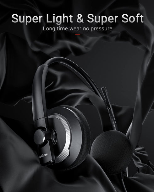 Wired Headset with Microphone for PC & Laptop - Noise Cancelling On-Ear Headphones with 3.5mm Jack, In-line Control