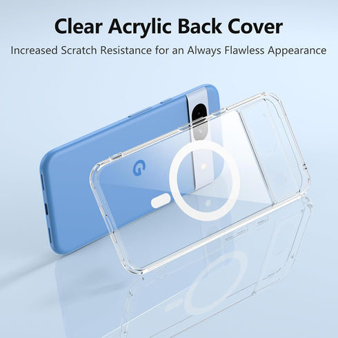 Hensinple Magnetic Case for Google Pixel 8A, Clear Slim Shockproof Cover with Screen Protector, Compatible with MagSafe.