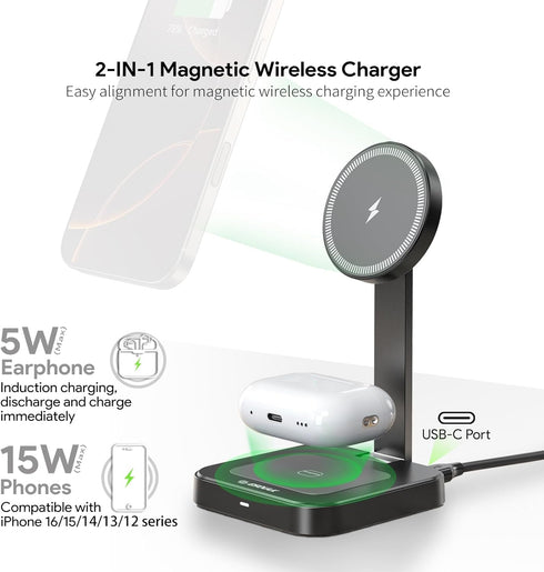 Esoulk 2 1 17/16/15/14, 15W in Magnetic Wireless Charging Station, Foldable Charger Stand for iPhone AirPods Charging