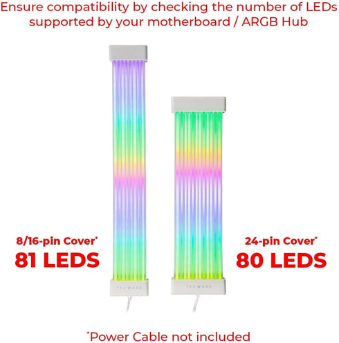 TECWARE Flex RGB PSU Extension Cable Cover Kit, Light Up LED Strip Set for GPU and Motherboard PC Cables