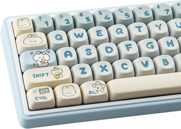 PBT Keycaps 138 Keys MOA Profile Cute Dye-Sublimation Blue-White Puppy Keycaps Set for Cherry Gateron MX Switches