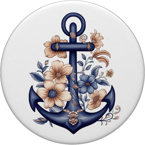 Floral Anchor Ultramarine Beige Flowers Anchor PopSockets Swappable PopGrip