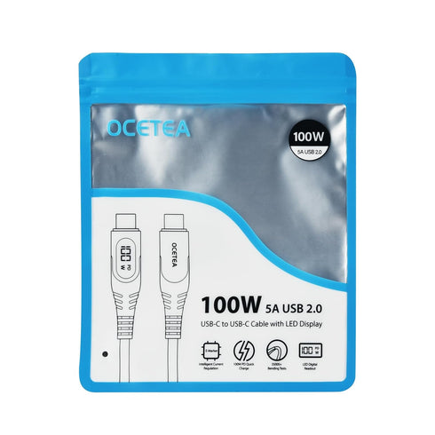 Short USB C to USB C Cable, 100W 5A with LED Display, Fast Charging Compatible with iPhone 15/15 Pro/15 Plus/15 Pro