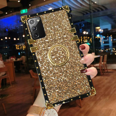 for Samsung Galaxy S24 Plus S24+ Bling Case - Fashion Box Trunk Design Glitter Cute Gold Square Corner Soft Cover with