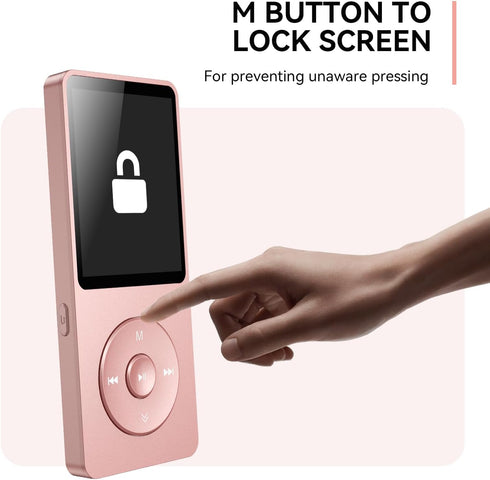 AGPTEK A02 MP3 5.3, 1.8 inch 128GB(Rose 64GB) Player with Bluetooth Screen Portable Music Player with Speaker, FM