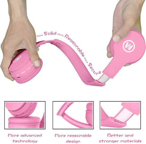 Shop Pink Bluetooth/Wired Headphones for Kids - Over Ear, Volume Limited 85/110dB, Foldable, AUX Mic for School &