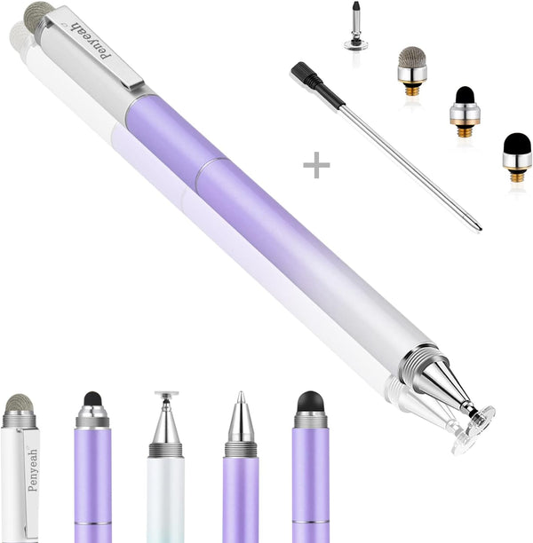 Penyeah Stylus Pen - 4 in 1 Universal Touch Screen Disc Tip/Mesh & Rubber Tip for iPad/iPhone/Android - Dream Purple