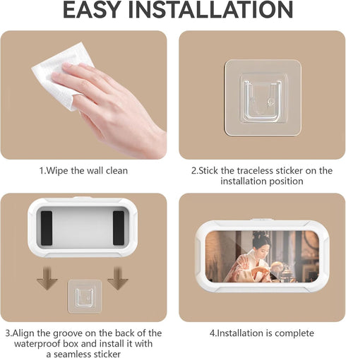 Shower Phone Holder Waterproof, 480° Rotating Adjustable Mount for 4-7" Phones, Fog-Proof Wall Phone Holder