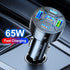 65W 5 Ports Car Charger USB Adapter, Type C PD30W & QC3.0 Fast Charging for iPhone/Android/Samsung/iPad Pro (Black)