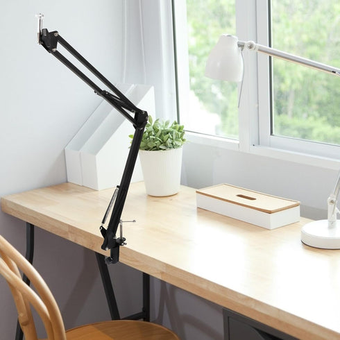 Cabilock 1/4 Inch Metal Webcam Clamp Stand with Adjustable Scissor Arm, Desktop Camera Holder with Screw, Black
