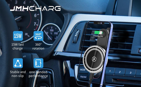 Magnetic Wireless Car Charger with Extended Arm, Phone Holder, Car Air Vent Mount, 15W Fast Charging