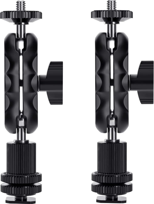 Magic Arm Cool Ballhead Double Ball Head Adapter with 1/4’’ Screw & Cold Shoe Mount - 2 Pack for Cameras