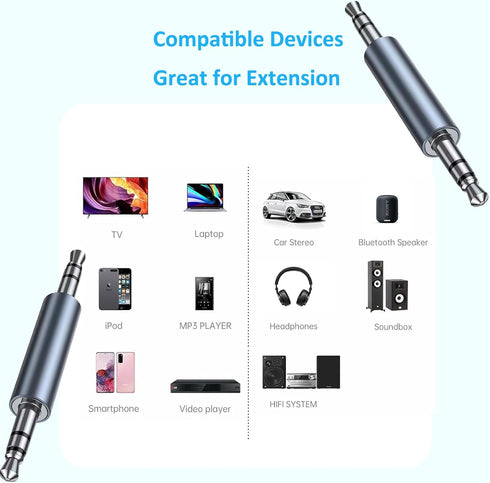 3.5mm Male to Male Audio Adapter, 3.5mm Stereo Male Coupler Connector, Compatible with Car AUX Audio, Laptop, MP3, TV