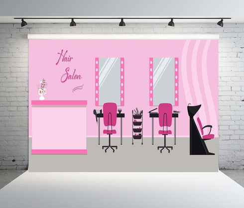 BELECO 5x4ft Fabric Hair Salon Interior Backdrop Pink Barber Shop Haircut Chair Mirror Background Hairstylist Theme
