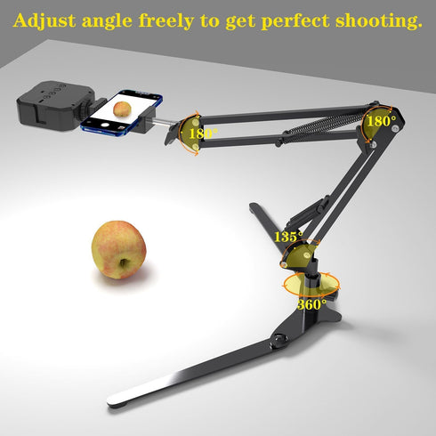 MLSAC Overhead Phone Mount with LED Light, Phone Stand for Recording, Adjustable Tabletop Stand for Live Streaming