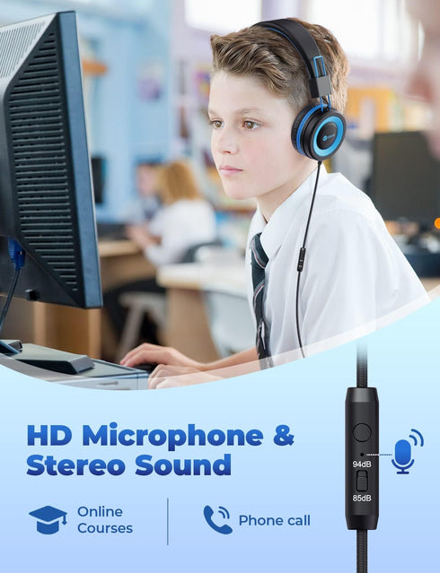 iClever HS14 Kids Headphones with Microphone, 85/94dB Volume Limited, Foldable Wired Kids Headset for Boys/Girls/Tablet/Travel/School